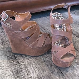 Dollhouse Brown Strappy Wedges
